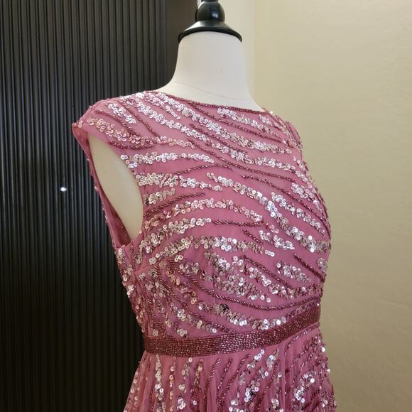 Mac Duggal 5445 Purple Pink Plum Embellished Cap Sleeve Evening Gown Dress 8 - Picture 4 of 12